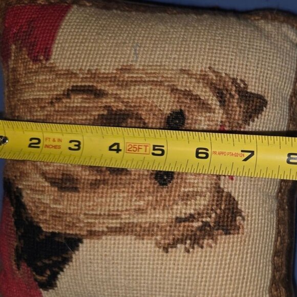 Needlepoint Throw Pillow Yorkshire Terrier 9” X 8” Brown Back Handmade - Picture 3 of 6